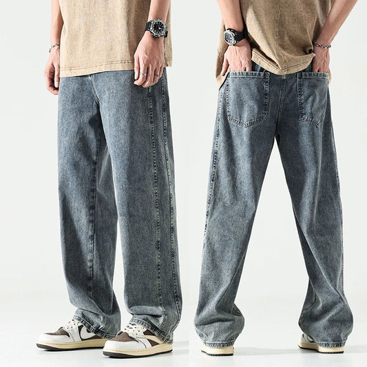 maoxiangshop Baggy Jeans Men Oversize Pants Loose Fit Wide Leg Trousers For Men Blue Streetwear Casual Korean Style Denim New Jeans Kpop