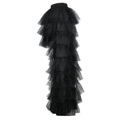 maoxiangshop Women Black Mesh Skirt Gothic Steampunk Party Halloween Clothing Tuxedo Skirt