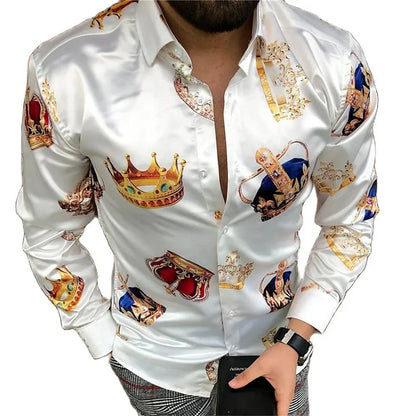 maoxiangshop Geometric Pattern Men's Fashion Shirt Long Sleeve Slim Fit Trendy Casual Tops Men's Clothing Graffiti Streetwear Oversized S-6XL