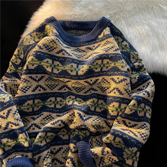 maoxiangshop Mens Sweater Vintage Pullover Turtleneck Casual Sweaters for Men Clothing Geometry Pullovers Casual Free Shipping Male Clothes