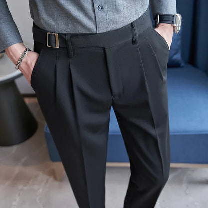 maoxiangshop High Waist Men Dress Pants Trousers Autumn New British Style Straight Slim Fit Suit Pants Solid Casual Fashion Men Clothing