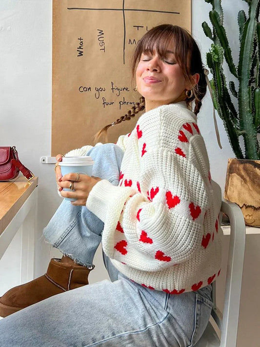maoxiangshop  -  Loose Knit Women's Sweater Fashion Jacquard Long Sleeve Top Pullover 2024 Autumn New Casual Lady Tops Knitwear Streetwear Jumper