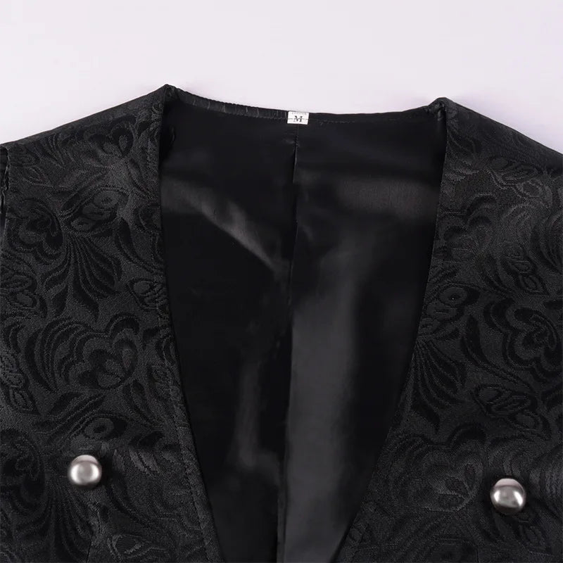 maoxiangshop Mens Victorian Suit Vest Men Steampunk Gothic Medieval Jacquard Waistcoat Sleeveless Tailcoat Party Halloween Costume Homme XXXL