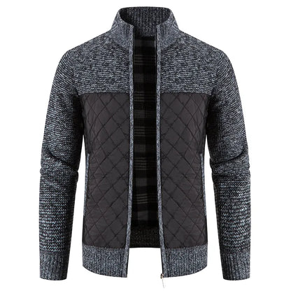 maoxiangshop Men Sweater Jacket Fashion Winter Coat Fleece Hoodies High Quality Luxury Checkered Hooded Knit Cardigan Male Outer Wear