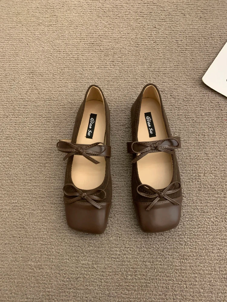 maoxiangshop  -  Mary Jane Shoes Square Toe Women's Shoes Bowknot Ballet Flats 2024 Spring/Autumn Flats Women Shoes
