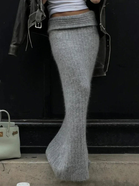 Knitted High Waist Long Skirts For Women Retro Casual Loose Maxi Skirt Women's Autumn Winter Elegant Skirt Female