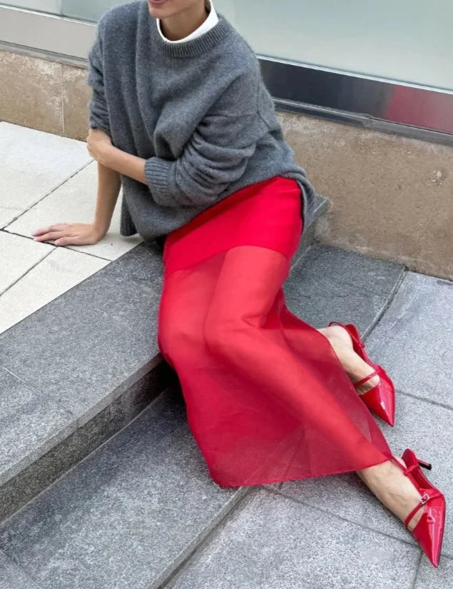 maoxiangshop  -  Women Gray Knitted Sweater Fashion O-neck Long Sleeve Basic Casual Pullover Top 2024 Autumn New Female Commuting Knitwear