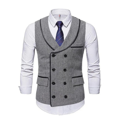 maoxiangshop Men's Seampunk Suit Vest Wool Tweed Slim Fit Leisure Cotton Double Breasted Business Waistcoat
