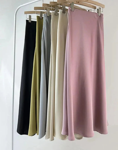 maoxiangshop  -  Luxury Satin Fish Tail Skirts For Women Summer Solid Color Fashion Traceless Waist Long Skirt Elegant Wrap Skirt Spring Autumn