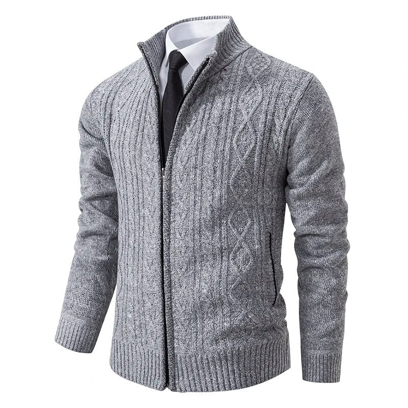 maoxiangshop New Winter Thick Warm Cardgian Men Smart Casual Knitted Sweatercoat Jackets Mens Slim Solid Color Stand Collar Knitting Cardigan