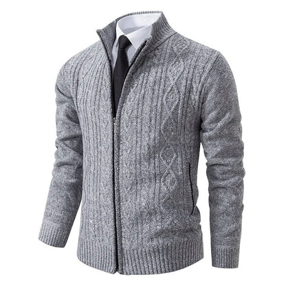 maoxiangshop New Winter Thick Warm Cardgian Men Smart Casual Knitted Sweatercoat Jackets Mens Slim Solid Color Stand Collar Knitting Cardigan