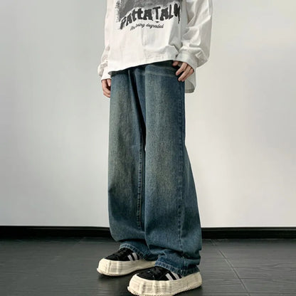 maoxiangshop Jeans men 2024 Spring Wide Leg Jeans Male Loose Straight Denim Pants Harajuku Vintage Blue Jean Trouser Streetwear Clothes