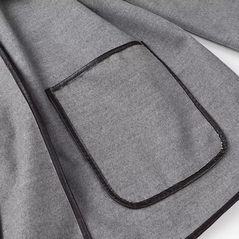 maoxiangshop  -  Woolen Women Long Coat 2024 Autumn Winter V-Neck Lace Up Loose Outerwear Lady Long Sleeve with Pockets Coats