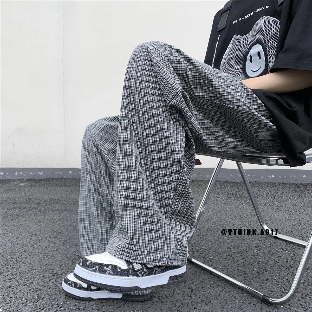 maoxiangshop Summer/Autumn Plaid Pants Men Loose Casual Straight Trousers for Male/Female Harajuku Hip-hop Streetwear Wide-leg Mopping Pants