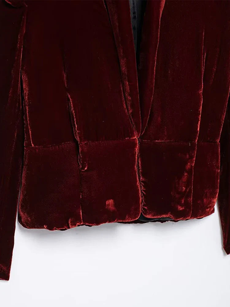 maoxiangshop  -  Velvet Shoulder Pad Coat Women Lapel Fashion Full Sleeve Cotton Chic Jacket 2024 Autumn Thicken Button Up Lady Overcoat Tops