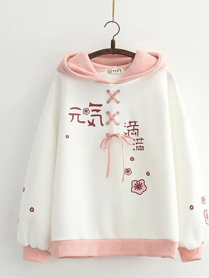 maoxiangshop Fleece Thick Women Hooded Sweatshirt Winter Casual Loose Long Sleeve Letter Print Hoodies Female Plus Velvet Pullover