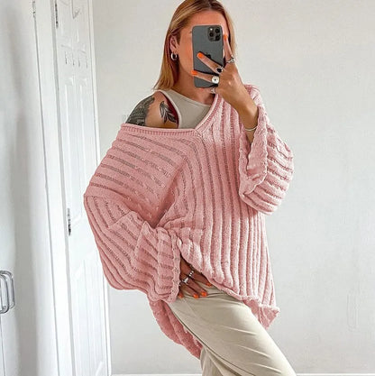 maoxiangshop  -  Knitted Pullover Sweater Women Long Sleeve V Neck Loose Casual Top Women Autumn Winter Oversize Jumper Sweaters Mujer