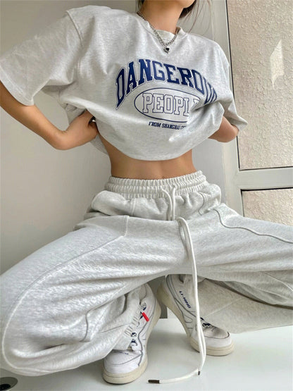 maoxiangshop Korean Fashion Joggers Sweatpants Women Harajuku Hip Hop Gray Wide Leg Track Pants Oversized Baggy Sportswear Trousers Female