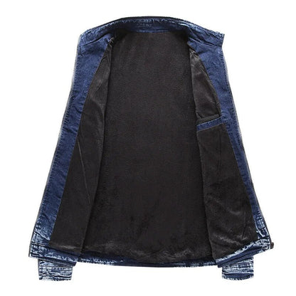 maoxiangshop New Motorcycle Denim Jacket Men Retro Zippers Stand Collar Denim Coats Mens Cotton Slim Fit Denim Jacket Moto Biker Outerwear