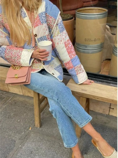maoxiangshop  Women Printed Detachable Sleeve Cotton Jacket Autumn Fashion Single Breasted Female Coats Elegant Sweet Warm Street Jackets