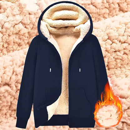 maoxiangshop Trendy Sweatshirt Coat Front Pockets Warm Zipper Lamb Wool Jacket  Men and Woman Winter Pure Color Plush Lined Cardigan Hoodie