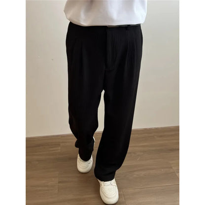 maoxiangshop Black Beige Casual Pants Men Fashion Knitted Pants Men Streetwear Korean Loose Wide Leg Pants Mens Knitting Trousers