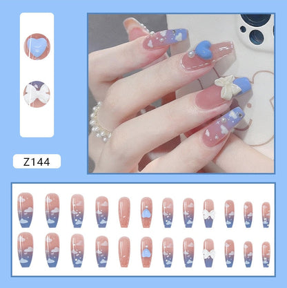 24pcs Butterfly decorated false nails Removable Long Paragraph Fashion Manicure fake nail tips full cover acrylic for girls nail