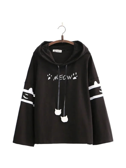 maoxiangshop Women's Hooded Sweatshirt Letter Print Drawstring Cotton Hoodies Autumn Winter Long Sleeve Harakuju Pullover Tracksuits