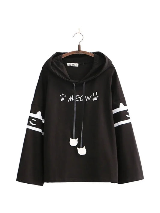 maoxiangshop Women's Hooded Sweatshirt Letter Print Drawstring Cotton Hoodies Autumn Winter Long Sleeve Harakuju Pullover Tracksuits