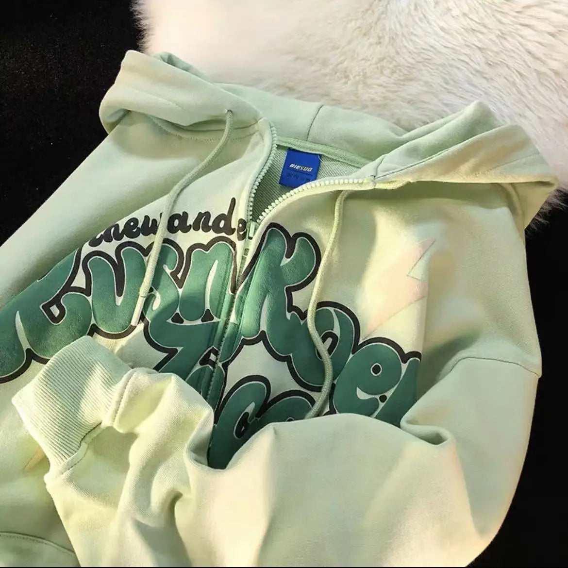 American Retro Zip Up Graphic Hoodies Women Streetwear Loose Letter Printed Hooded Sweatshirts Hiphop Thin Top