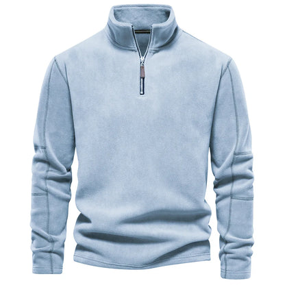 maoxiangshop Autumn Winter New Warm Polo Shirts Men's Lamb Wool Sweatshirt Standing Neck Half Zip Long Sleeve Fashion Versatile Men Tees Tops