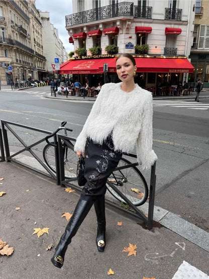 maoxiangshop  -  Women Fluffy Jacket Winter Clothes Short Faux-Fox Fur Coats Korea Casual Beige Outwear Female Thick Warm Plush Overcoat
