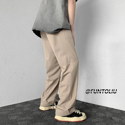 maoxiangshop Brown/Khaki/Black Suit Pants Men Fashion Society Mens Dress Pants Korean Loose Straight Wide Leg Pants Mens Trousers M-2XL
