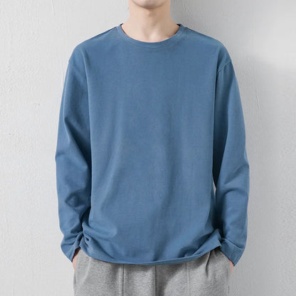 maoxiangshop New Klein Blue Long Sleeve T-shirt Men's Spring and Autumn New Solid Color Laydown Casual Top Coat Round Neck Underlay Shirt 5xl