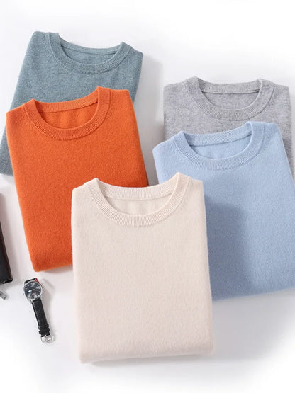 maoxiangshop Autumn and Winter New First-line Ready-to-wear Men's 100% Pure Wool Sweater Round Neck Loose Warm Solid Color Pullover