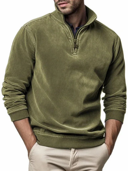 maoxiangshop Autumn Winter New Men's Polar Fleece Sweater Stand Neck Half Zip Tops Long Sleeve Sweatshirt Male Soild Color Hoodies