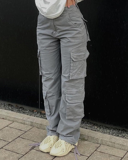 maoxiangshop2 Vintage Cargo Pants  Baggy Jeans Women Fashion 90s Streetwear Pockets Wide Leg High Waist Straight Y2k Denim Trousers Overalls