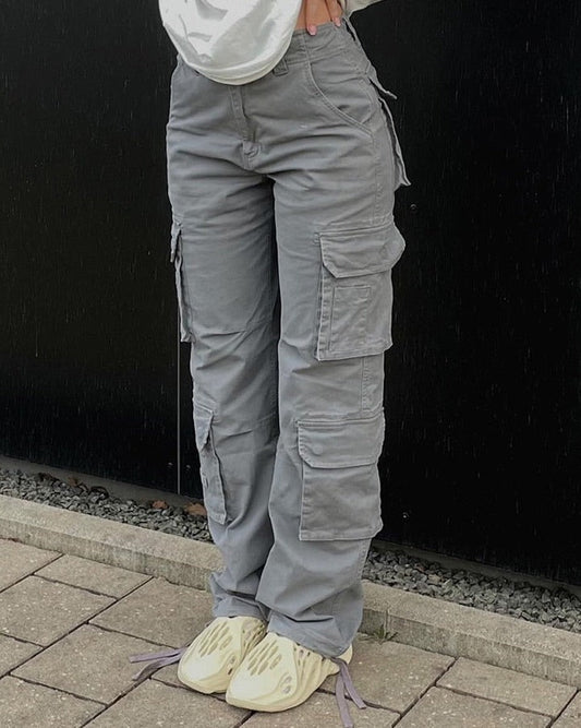 maoxiangshop2 Vintage Cargo Pants  Baggy Jeans Women Fashion 90s Streetwear Pockets Wide Leg High Waist Straight Y2k Denim Trousers Overalls