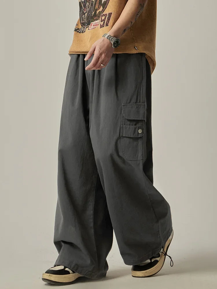 maoxiangshop Japanese Baggy Cargo Pants Men Oversize Wide Leg Cargo Trousers Male Loose Casual Streetwear Hip Hop Pocket Autumn
