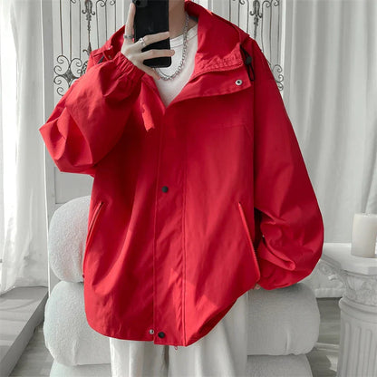 maoxiangshop 2024 Men Hooded Jacket Men Bomber Jacket Mens Windbreakers Zipper Coats Spring Autumn Loose Cargo Jacket Men Casual Sportswear