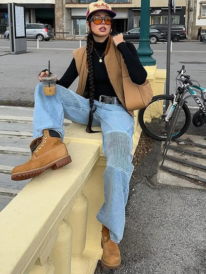 maoxiangshop -  Stand Neck Sleeveless Zipper Vest Jackets Women Thicken Warm Cotton Cardigan Waistcoat Autumn Female Fashion Pocket Outwear