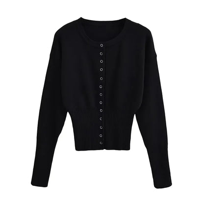 maoxiangshop  -  Casual Knitted Solid O-neck Cardigan Women Slim Fit Single-Breasted Pullover Sweaters Female Autumn Fashion Simple Street Tops