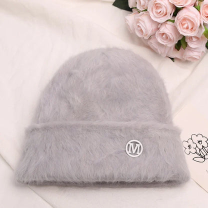 maoxiangshop New Fashion Rabbit Fur Y2k Beanies for Women Soft Warm Fluffy Angola Winter Hat Female Windproof Bonnet Hat Skullies Cap