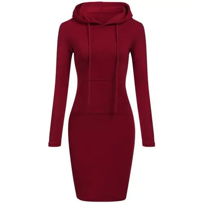 maoxiangshop Women Hoodies Winter Dresses Women Solid Color Long Sleeve Sweatshirts Bodycon Autumn Dress Women Robe Femme Knee Length Dress