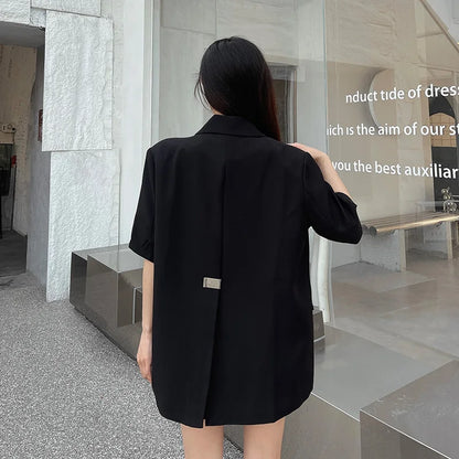 2023 Spring And Summer Black Suit Jacket Female After The Slit Design Sense Niche Casual Thin Fashion Suit Tops Female Jacket