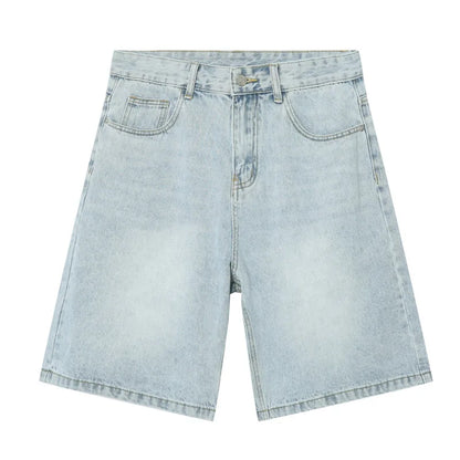 maoxiangshop Summer Denim Shorts Men's Loose Korean Style Retro Short Jeans Fashion Washed Casual Knee Length Pant New Streetwear
