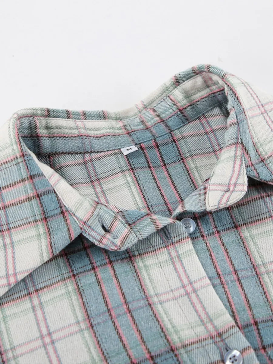 maoxiangshop  -  2024 New Classic Plaid Blouse Women Casual Long Sleeve Turndown Collar Shirts Autumn Spring Simple Fashion Blouse Outerwear Lady