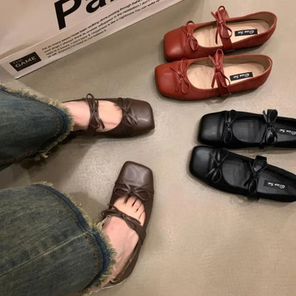 maoxiangshop  -  Mary Jane Shoes Square Toe Women's Shoes Bowknot Ballet Flats 2024 Spring/Autumn Flats Women Shoes