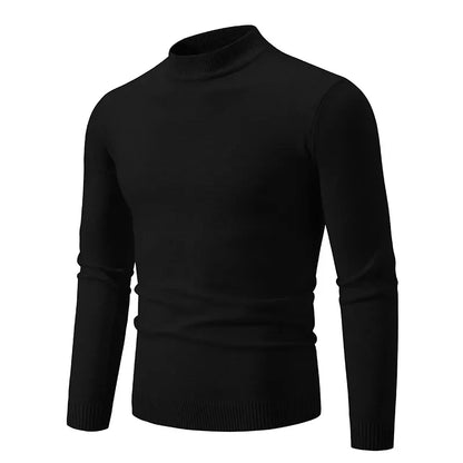 maoxiangshop Autumn New Sweater Men's Half High Neck Basic Solid Color Casual Versatile Round Neck Knit with Slim Fit Elastic Sweater Inside