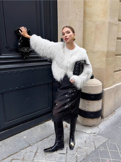maoxiangshop  -  Women Fluffy Jacket Winter Clothes Short Faux-Fox Fur Coats Korea Casual Beige Outwear Female Thick Warm Plush Overcoat